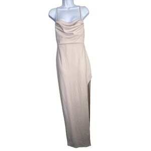 Windsor Maxi Dress Womens Sz S Champagne Cowl Neck High Slit Formal Prom Gala